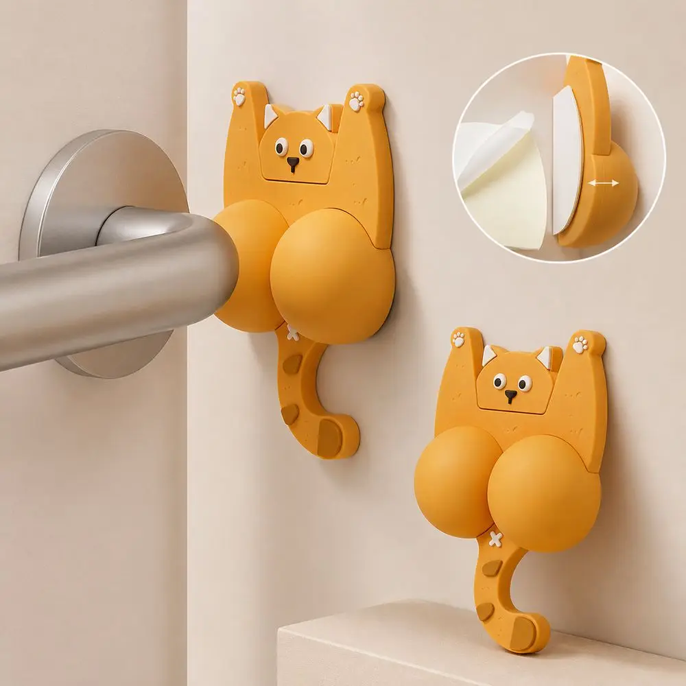 3D Cat Shape Anti-Collision Pad Self Adhesive Cartoon Door Handle Protection Mat Impact Absorbing Soft Cushioning