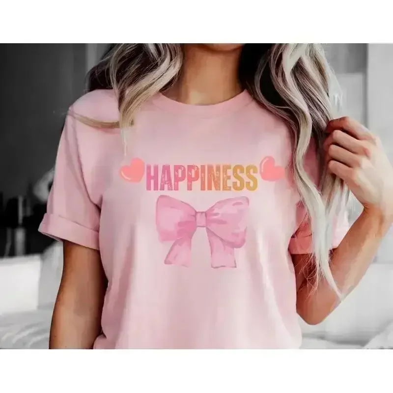 Bow happiness t shirt for women cute women's cottage core y2k graphic sweet girls