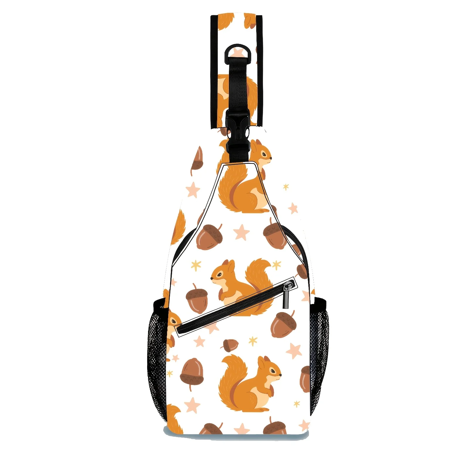 1pc Fashion Design, This Chest Bag Features Squirrel Acorn Elements with Warm Brown Color, Fresh And Healing Minimalist Style