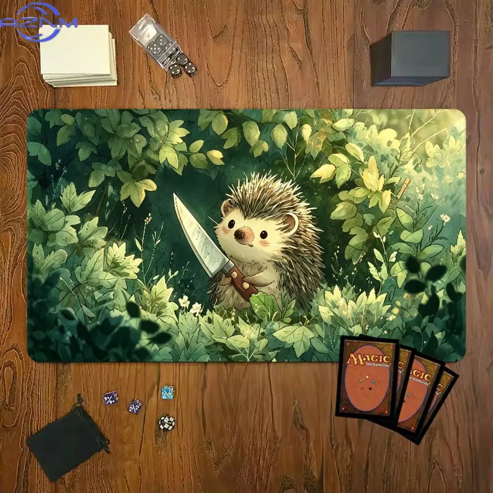 Cute Hedgehog With Knife Forest Cartoon Mouse Pad Playmat TCG Office Desk Mat for Work Game PC Laptop Rug MousePad