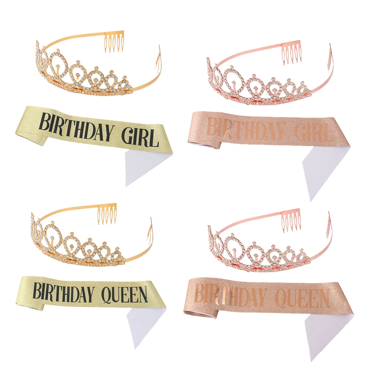 

Gold Birthday Crown with Ribbon Queen Girl Happy Birthday Party Decor Kids Favors Fairy Tiara Baby Shower Wedding Party Supplies