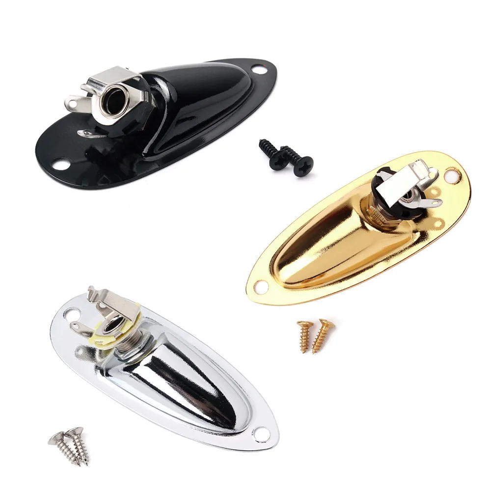 Boat Guitar Jack Socket Set 1 4 Inch Style Output Input Jack Plate Screws Electric Guitar Bass Pickup Plug Silver
