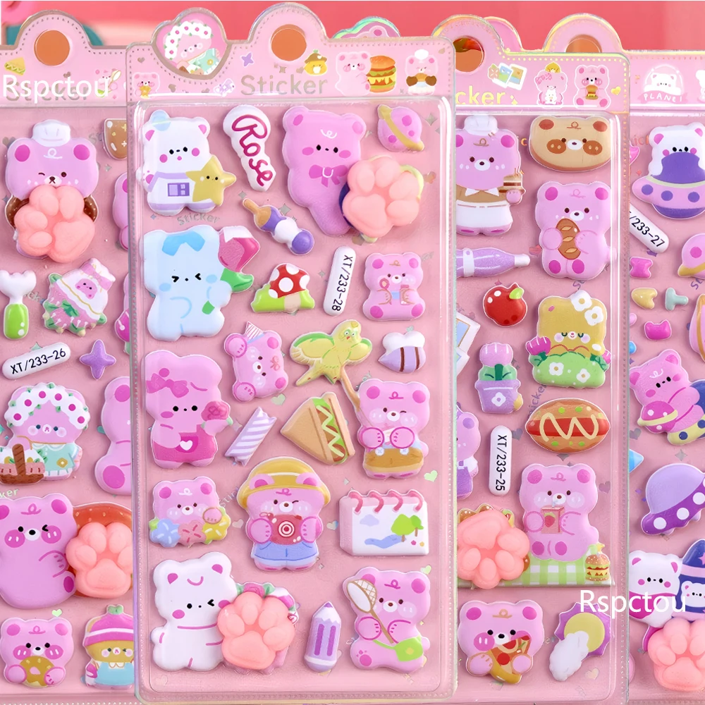 

3D Cartoon Cute Animal Pink Bear Pinchable Paw Buttocks Stickers Stress Relief Puffy Squishy Decal Phone Case Decoration Sticker