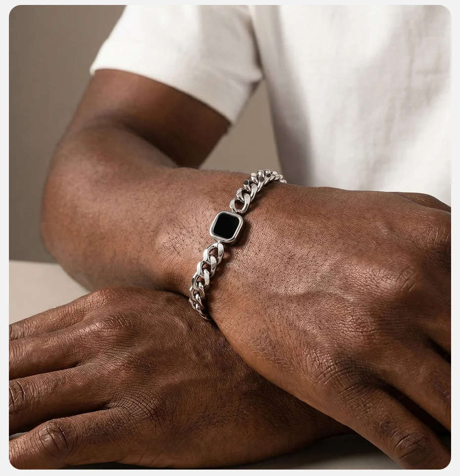 Vnox Herren-Armband mit quadratischem Anhänger, kubanische/Figaro-Kette, Edelstahl, gold- und silberfarben, verstellbar, Punk-Schmuck, Geschenke für Ihn – Detail 3