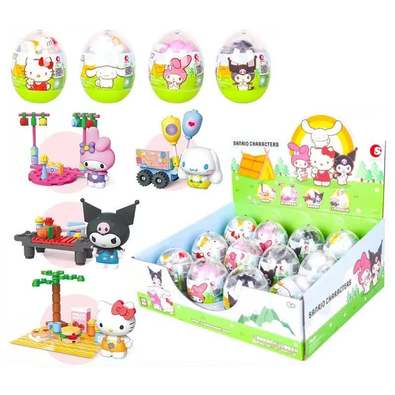 

4pcs Sanrio Camping Companion Series Capsule Toys Kuromi Melody Hello Kitty Doll Cartoon Ornament Children's Birthday Gift Toy