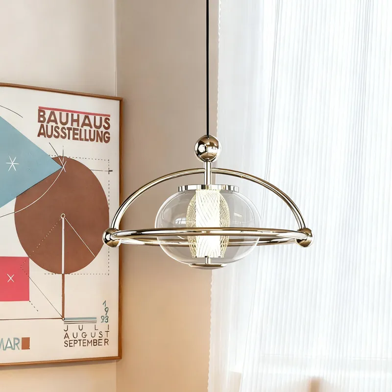 2026 Bauhaus Metal Glass Ring Pendant Light for Dining, Modern Minimalist Swing Arm Chandelier, Designer Decor