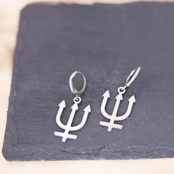 QIAMNI Hip Hop Neptune Trident Hoops Earrings for Men Women Ancient Greek God Poseidon Stainless Steel Jewelry Sea Lover Gift