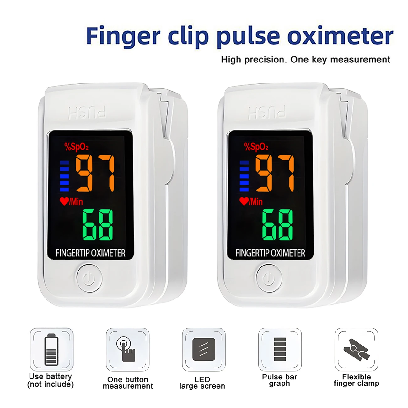 Oxímetro de Dedo, 1 o 2 Unidades, Medidor de Oxígeno en Sangre Portátil para el Hogar, con Clip LED, Monitor de Frecuencia Cardíaca y Saturación de SpO2