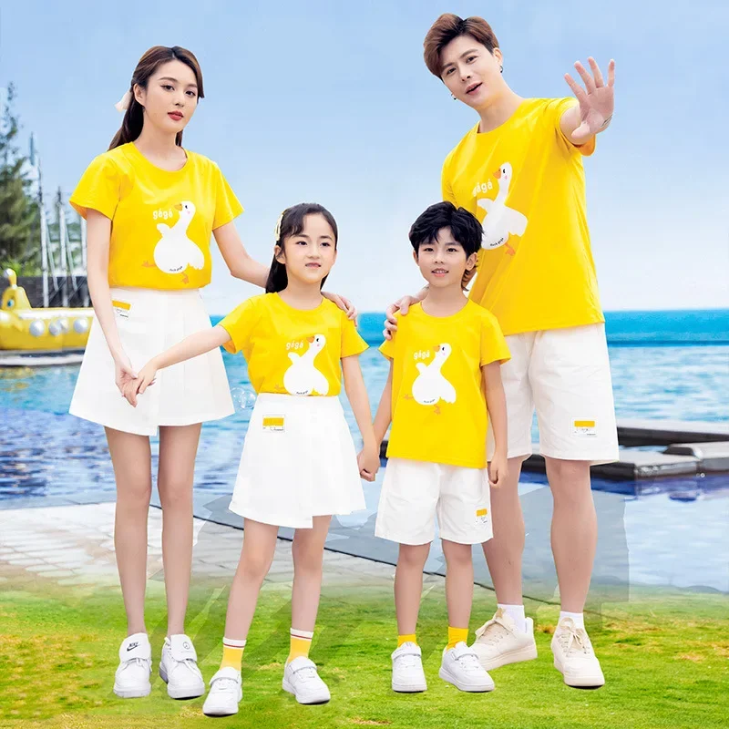 Family Matching Summer Clothes Suit Mother and Daughter T Shirt Skirt 2 Pieces Sets Father and Son Tops Shorts Two Piece Outfits