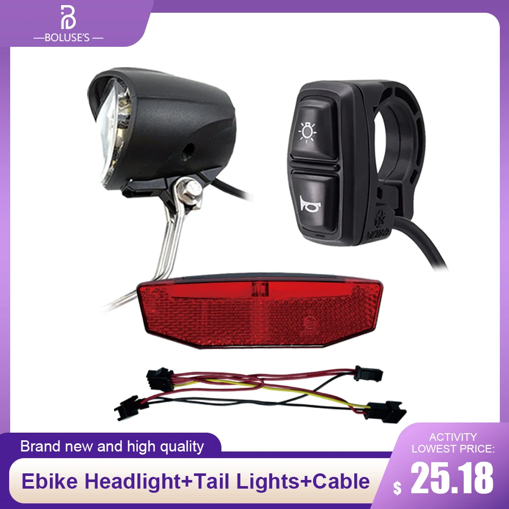 

E-Bike Front and Rear Light Switch, Electric Bike Headlight with Horn, Taillight and Switch, 24V, 36V, 48V, DK226, 1 Set