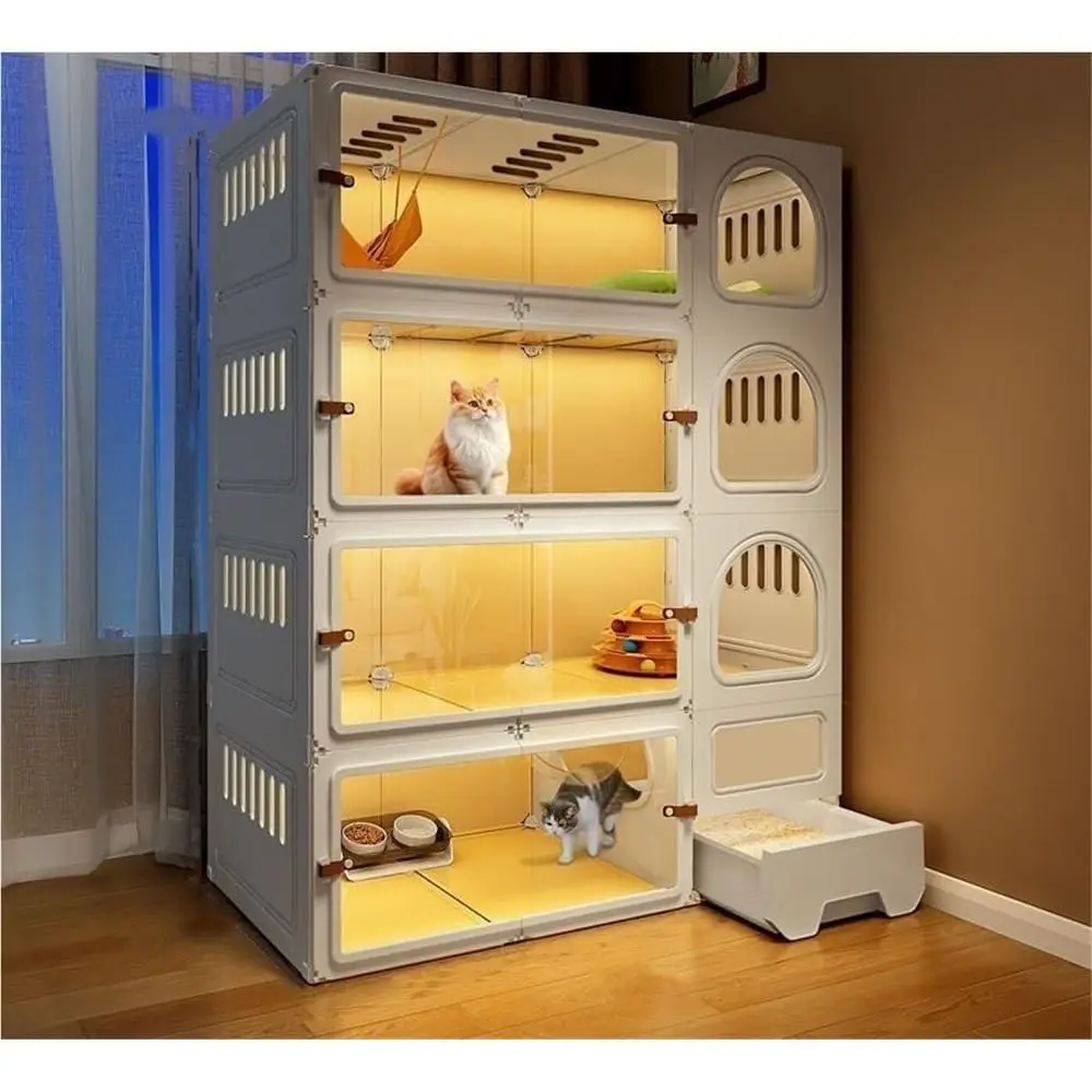 

Cat Cage Indoor, Cat House with Cat Litter Box, Cat Enclosures Indoor with Transparent Door, Pet Cage with Toilet, Ferret Cage (