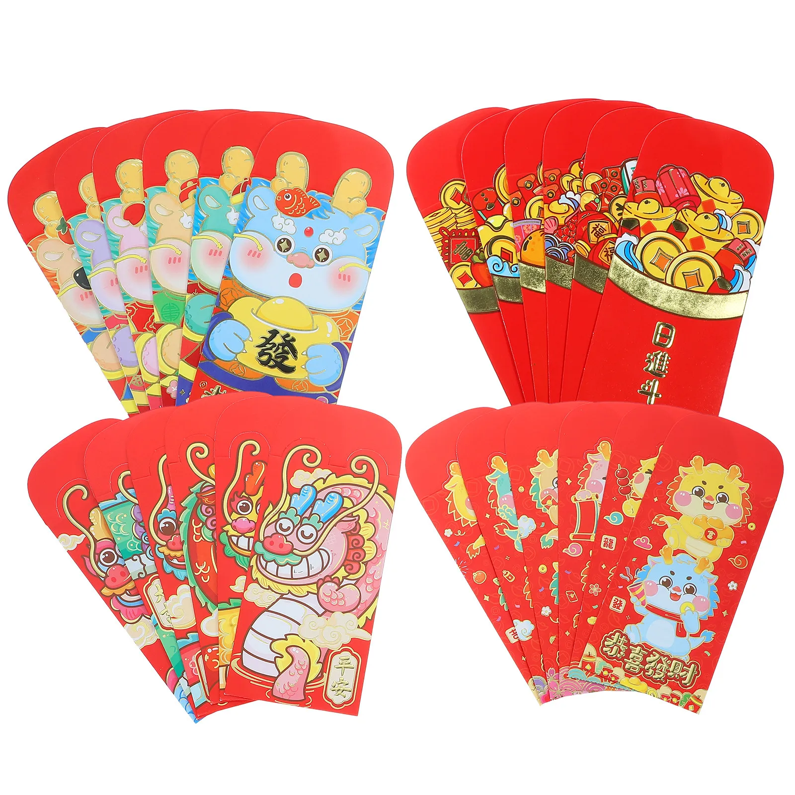 

24Pcs Spring Festival Red Envelopes Chinese Lucky Money Bags 3D Cute Cartoon Design Year of Dragon Paper Red Packets for Cash