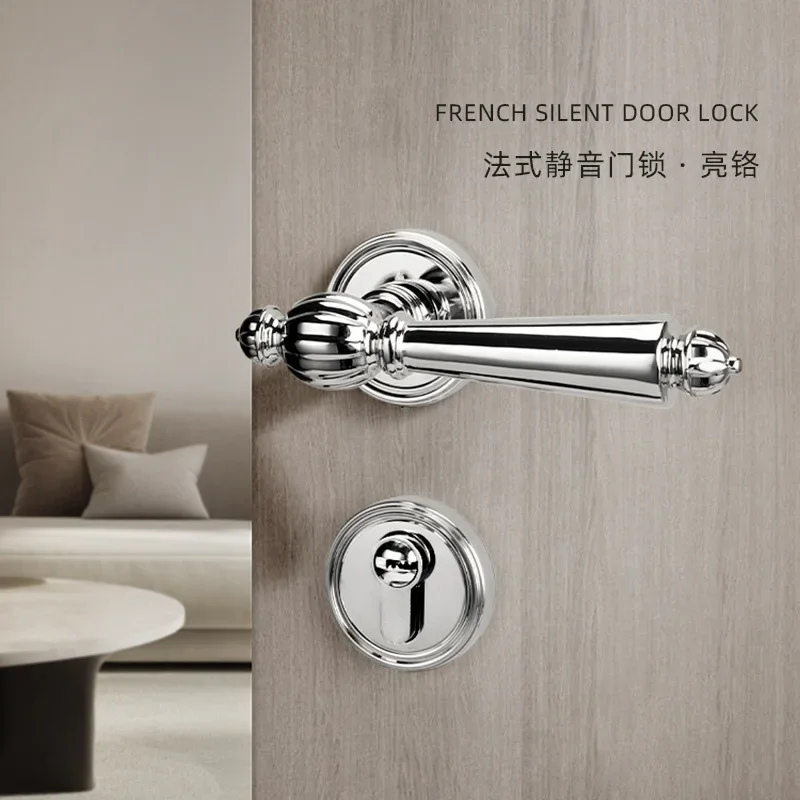 Light luxury silver indoor magnetic suction silent bedroom door lock handle simple door American household use