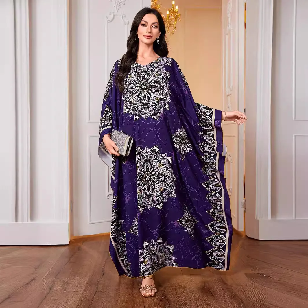 

New Women's Muslim Loose Robe One Size Regular Sleeve Navy Comfortable And Casual Dubai Luxurious Elegant Festive Bat Robe