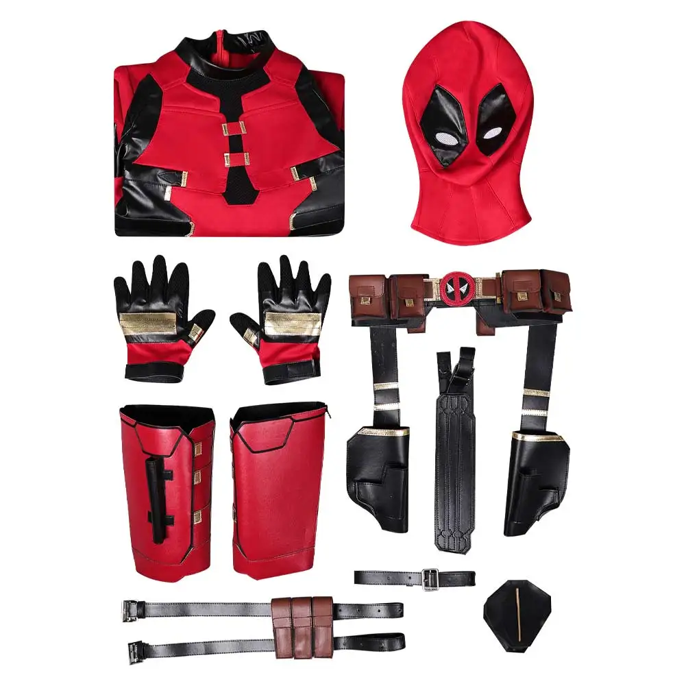 Children Dead Cosplay Pool Fantasia Jumpsuit Gloves Set 2024 Movie Male Superhero Kids Disguise Halloween Carnival Roleplay Suit