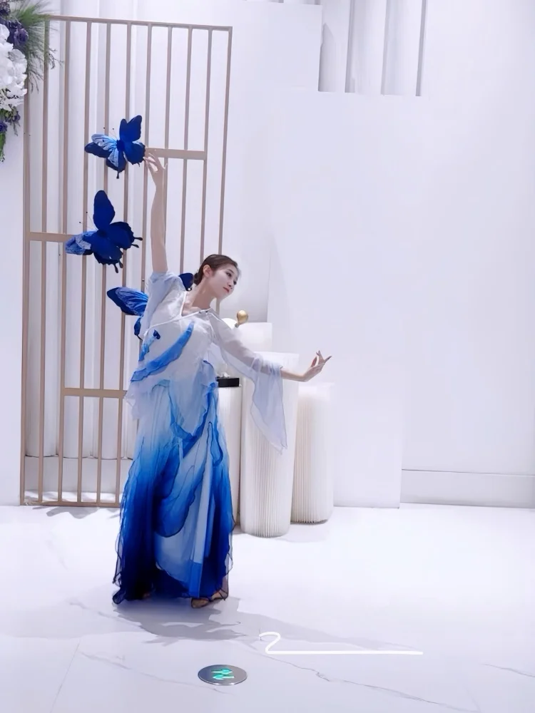 Classical Dance Costume Performance Outfit Thousand  Flower Skirt Ten Thousand Crane  Fairy Atmosphere Art ...