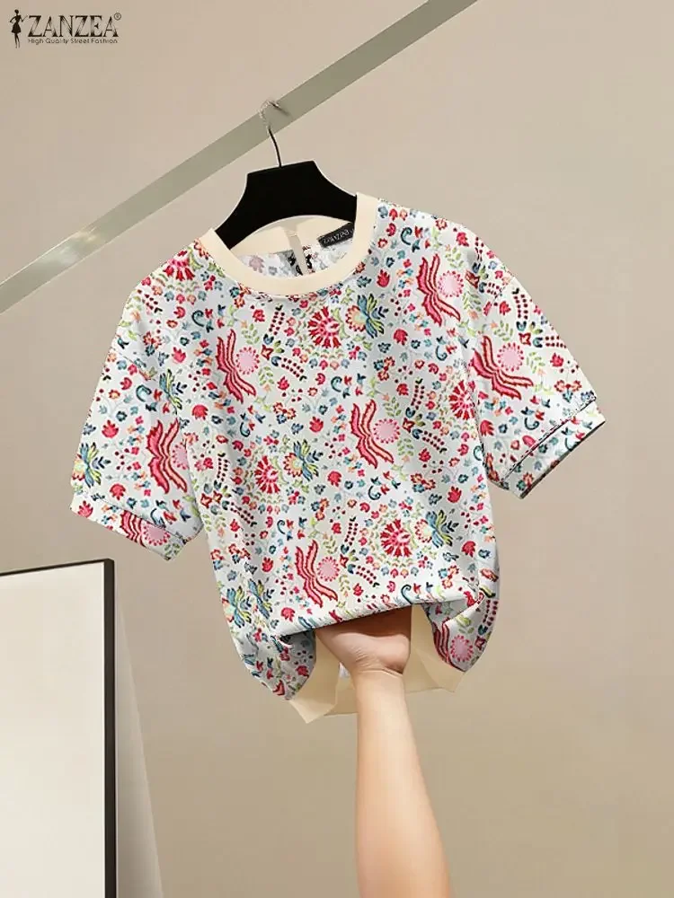 ZANZEA Vintage Donna Top Stampa Camicetta Camicie estive 2025 Moda Manica corta Casual O-Collo Tunica Allentato Caftano Blusas Femininas