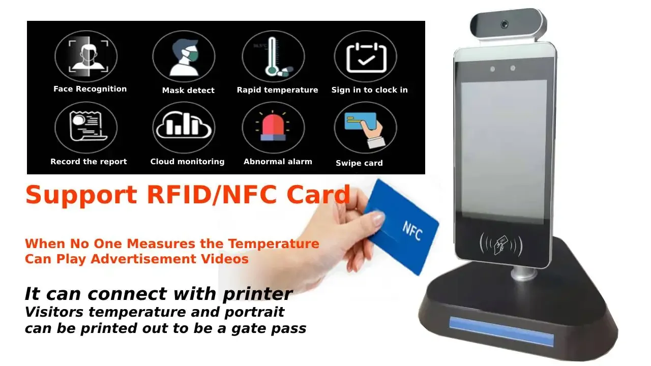 8-дюймовый термодетектор с распознаванием лиц, интеллектуальная камера HD1080P с функцией посещаемости и функцией контроля доступа