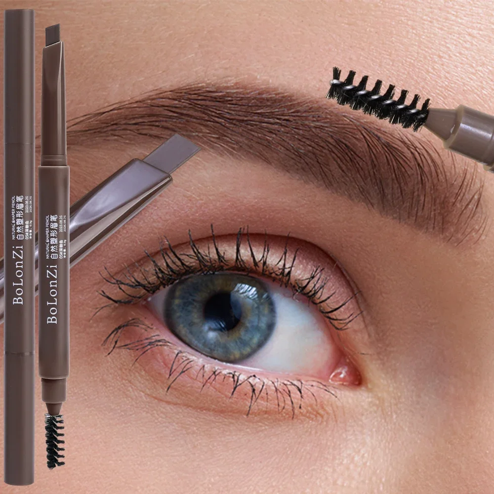 Rotatable Triangle Eyebrow Pencil with Brush Waterproof Lasting Double Ended Black Brown Non-Smudged Eye Brow Tattoo Brow Makeup