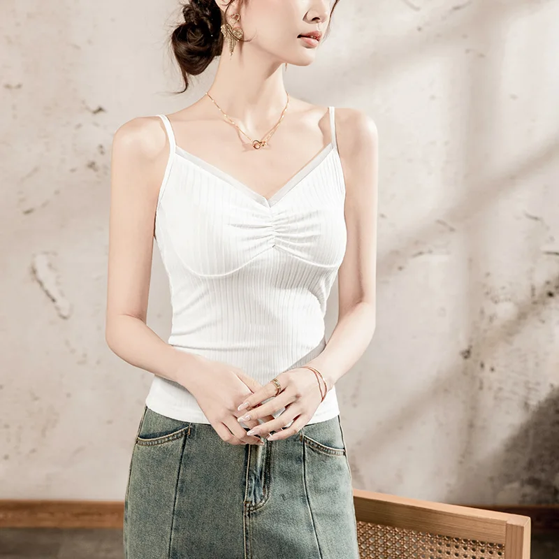 

Net Fabric Pieced Front Pleated Halter-style Women's Slim-fit Summer 2025 New Style Innerwear Solid-color Women's Versatile Top
