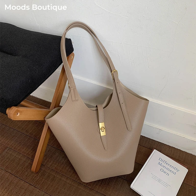 

Vintage Bucket Shoulder Tote Bag Set For Women 2-IN-1 Large Capacity Shopper Bag With Small Pouch 2025 Luxury Designer Handbags