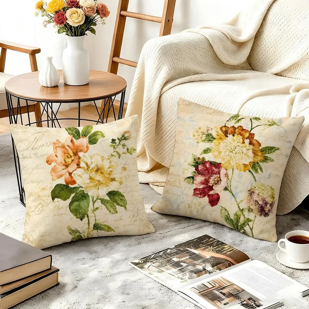 Soft Mist Watercolor Peony Set Cushion Cover Short Plush Double-sided Print Square Throw Pillow Covers Sofa Home Cushion Decor