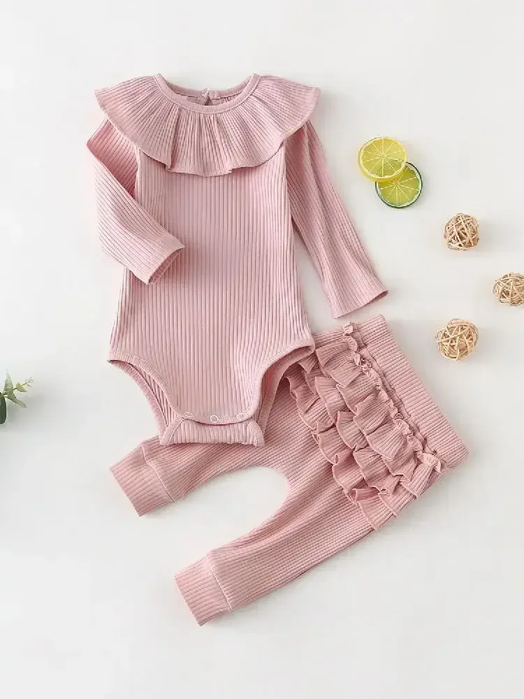 2Pcs Autumn Spring Baby Girl Clothes Cotton Newborn Baby Girl Long Sleeve Bodysuit + Pant Infant Girl Clothes Sets