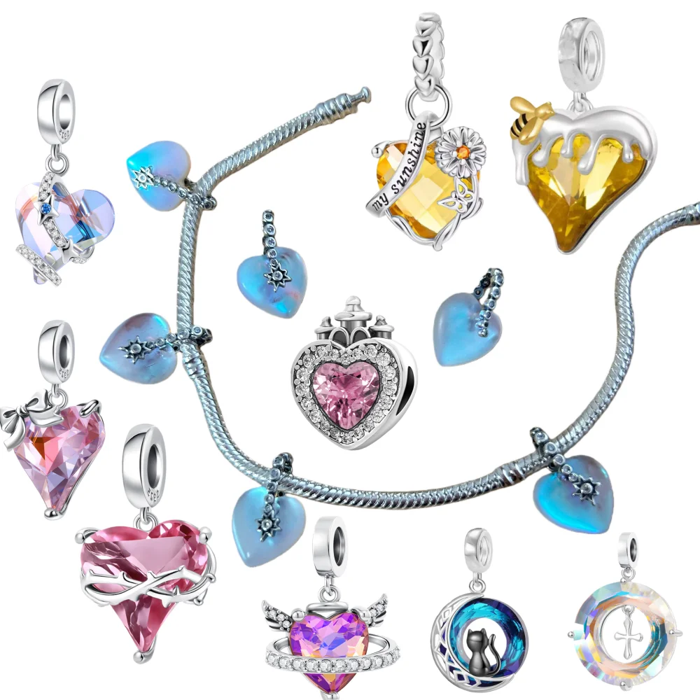 

Изысканный сверкающий кулон в форме сердца из серебра 925 пробы, подходит для оригинального европейского браслета-подвески, ожерелья, ювелирных аксессуаров