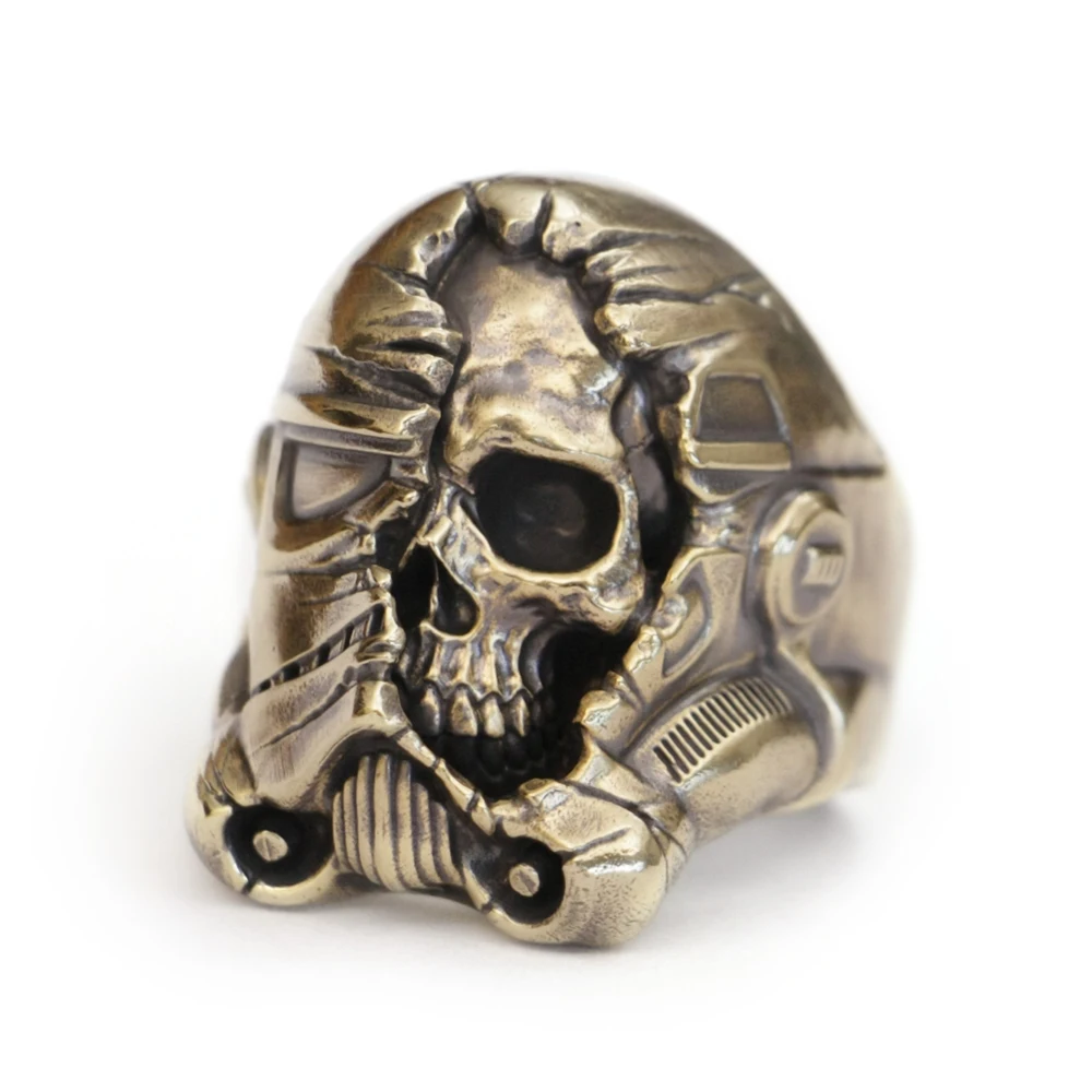 Brass Half face White Warrior Ring Biker Punk Skull Jewelry BR311 US Size 7~15