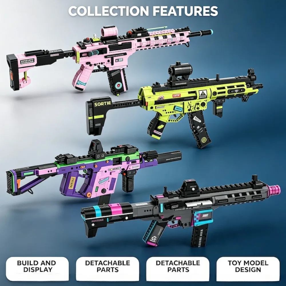 DIY Military Building Block Gun Model 4 Styles Collectible Bricks Assembly Toy Model, Desktop Display Decoration Christmas Gifts