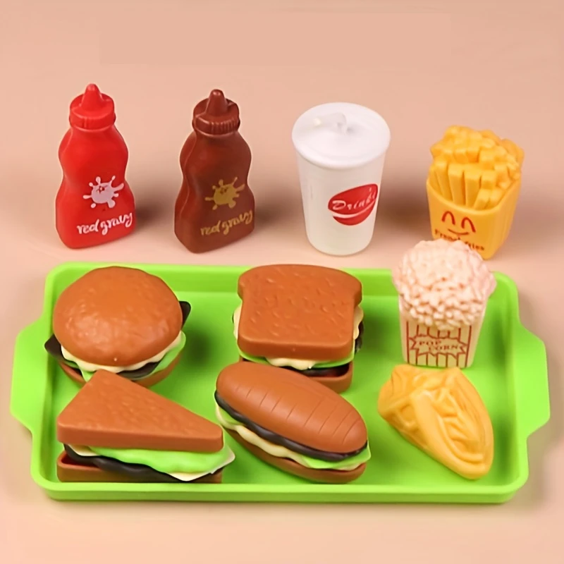 Brinquedo de Cozinha Mini para Crianças, Jogo de Simulação de Cozinha para Meninas, Hambúrguer, Sanduíche, Batatas Fritas, Presente Educativo para Meninos a Partir de 3 Anos
