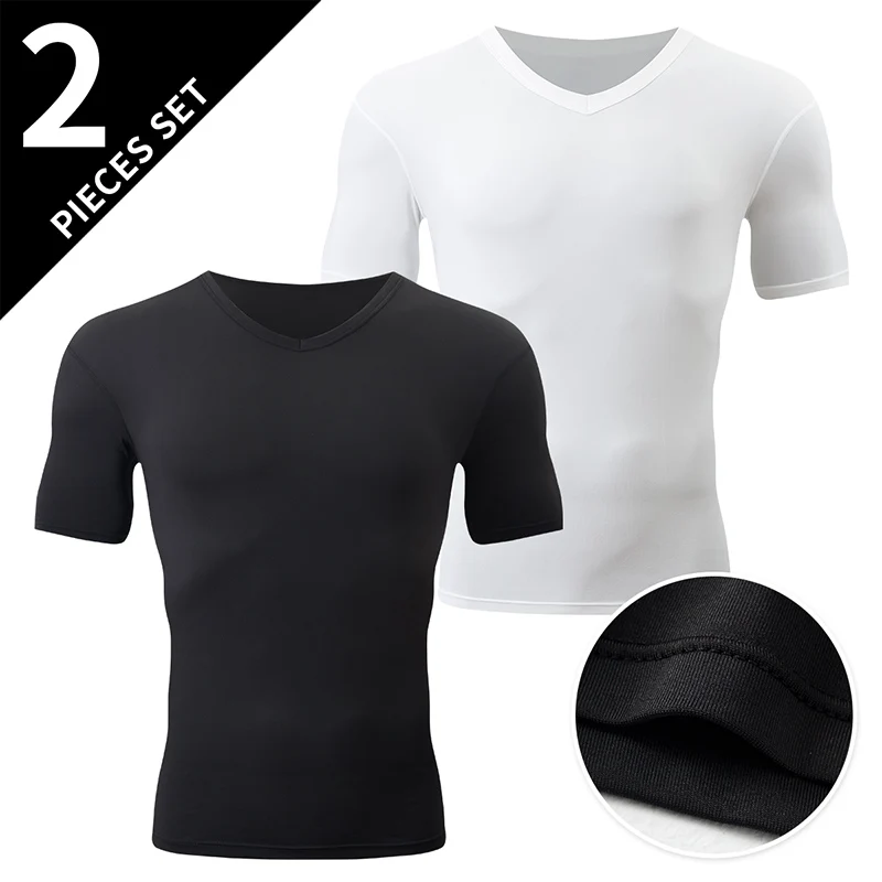 

2-Pcs Men's Black-and-white Classic Combination Color Short Sleeve Casual Joker Size Shirt Sports Fitness Running Youth T-shirt