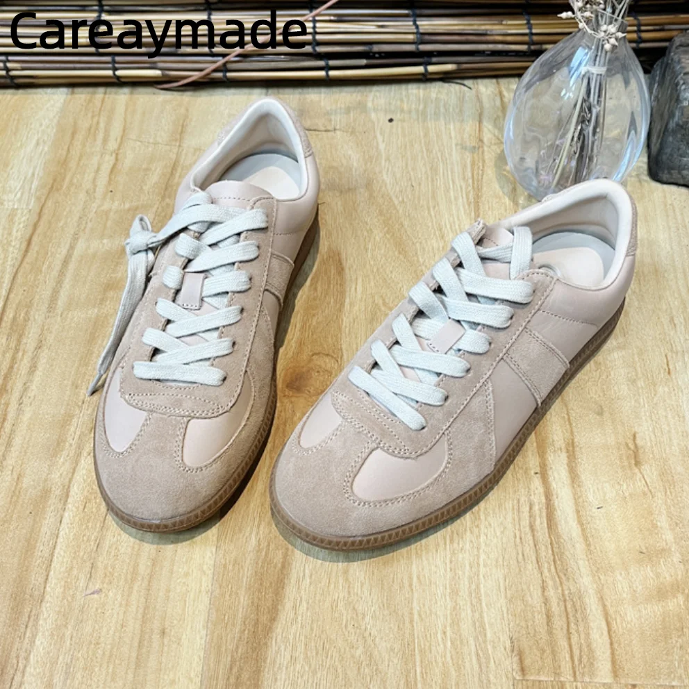 

Careaymade-Genuine Leather women's shoes German Training Cow suede Small White Shoes Retro Casual Flat bottom Board Shoes