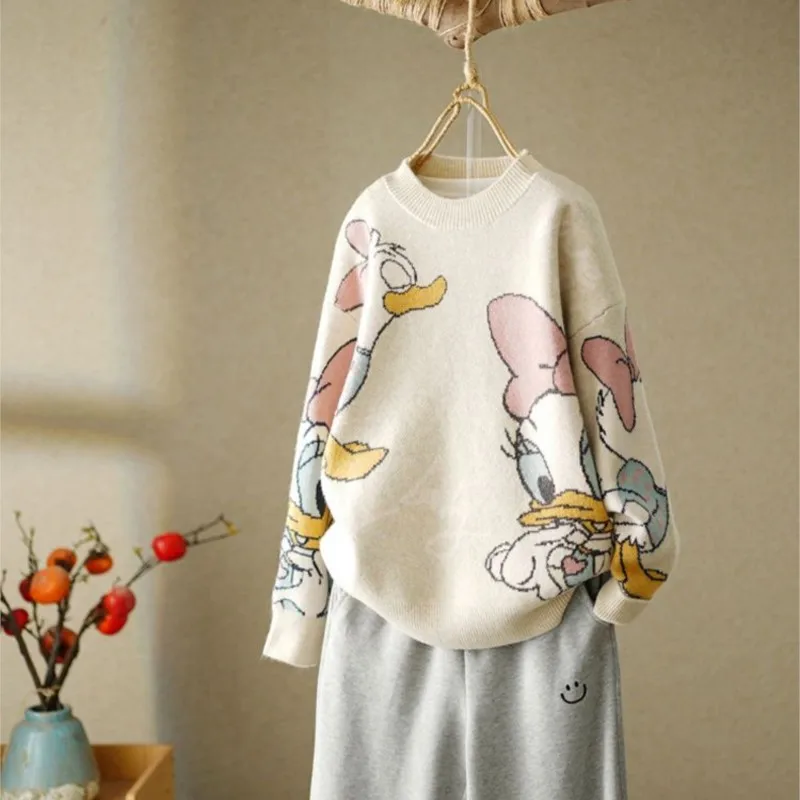 Korean cute Cartoon Long Sleeve Autumn Winter Cardigan Jumper Top Turtleneck Pullovers Casual Sweaters Women Loose Sweater Girl