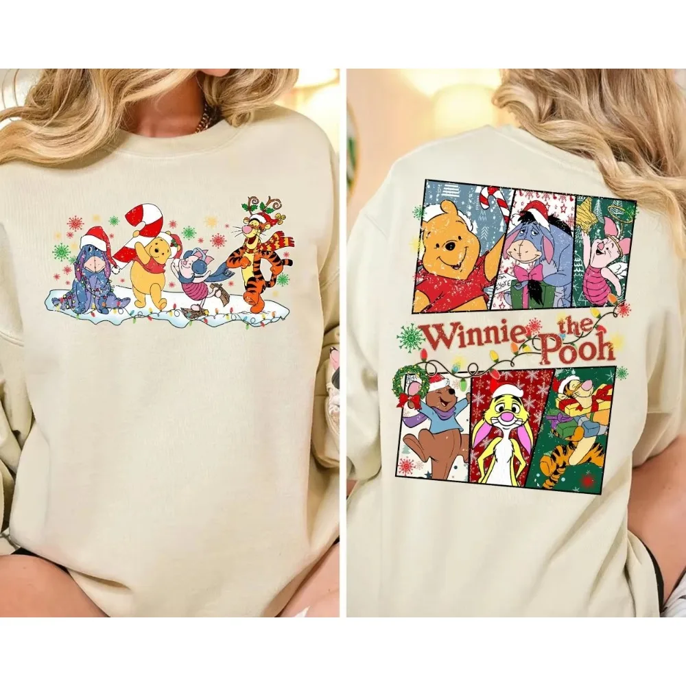 

Winnie The Pooh Christmas Sweat-shirt Double Sided Cute Disney Holiday Crewneck Pooh Piglet Tigger Eeyore Christmas T-shirt