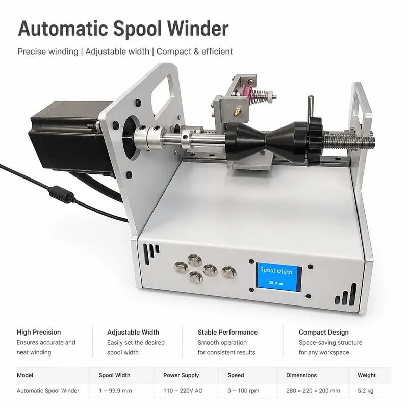 Automatic Winding Machine 120-900 RPM Coil Fishing Line Silk Thread Spooler with Auto Wire Alignment High Speed Bobbin Winder