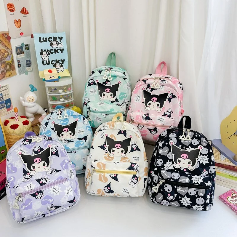 Nueva mochila escolar informal bonita Kulomi de Sanrio para niños con estampado de dibujos animados mochila simple y ligera de gran capacidad