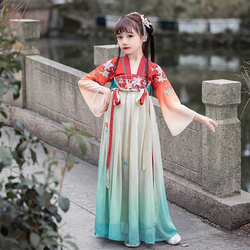 ชุดกระโปรง Hanfu สไตล์จีนชุดชุดจีนชุดเด็กชุดเจ้าหญิงชุดจีนชุดขึ้นเวที