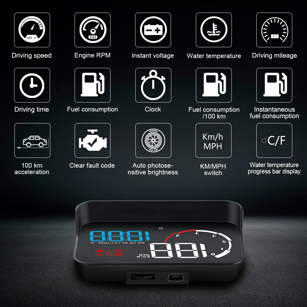 Auto M10 Hud Display OBD2 HUD Head Up Display Km/H Tachometer Windschutzscheibe Projektion Übergeschwindigkeitswarnung Digital On Board Computer – Bild 4
