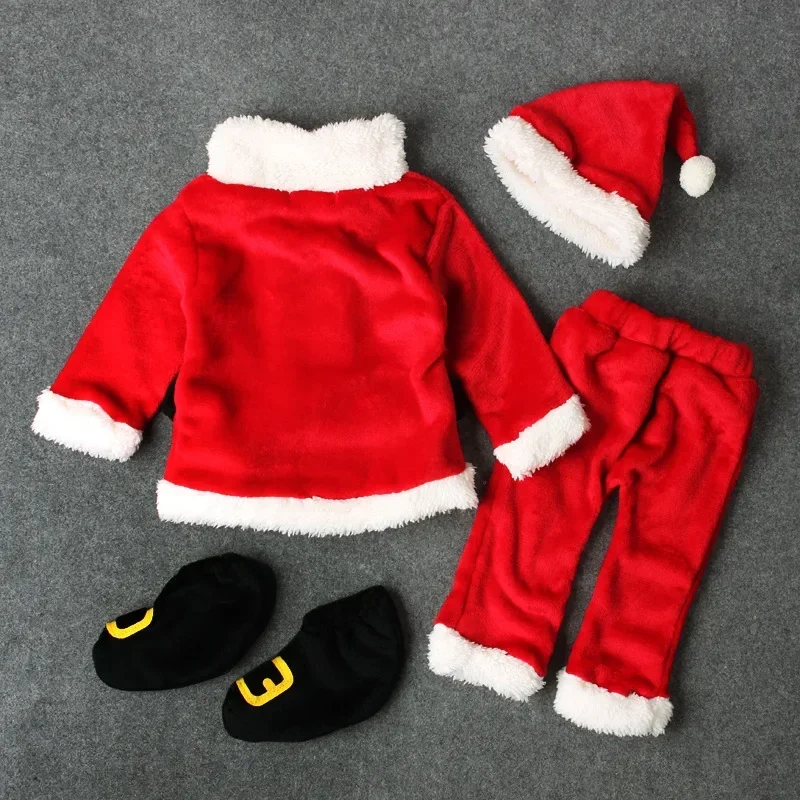 Autumn Winter Trendy Long-sleeved Santa Claus Dress Up Four-piece Children's Photography Clothing for Infant Boys Girls