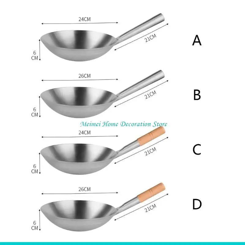 H7BF Cookware Non-stick Thickened Wok Stainless Steel Material Wok Pan Big Pot Ladle