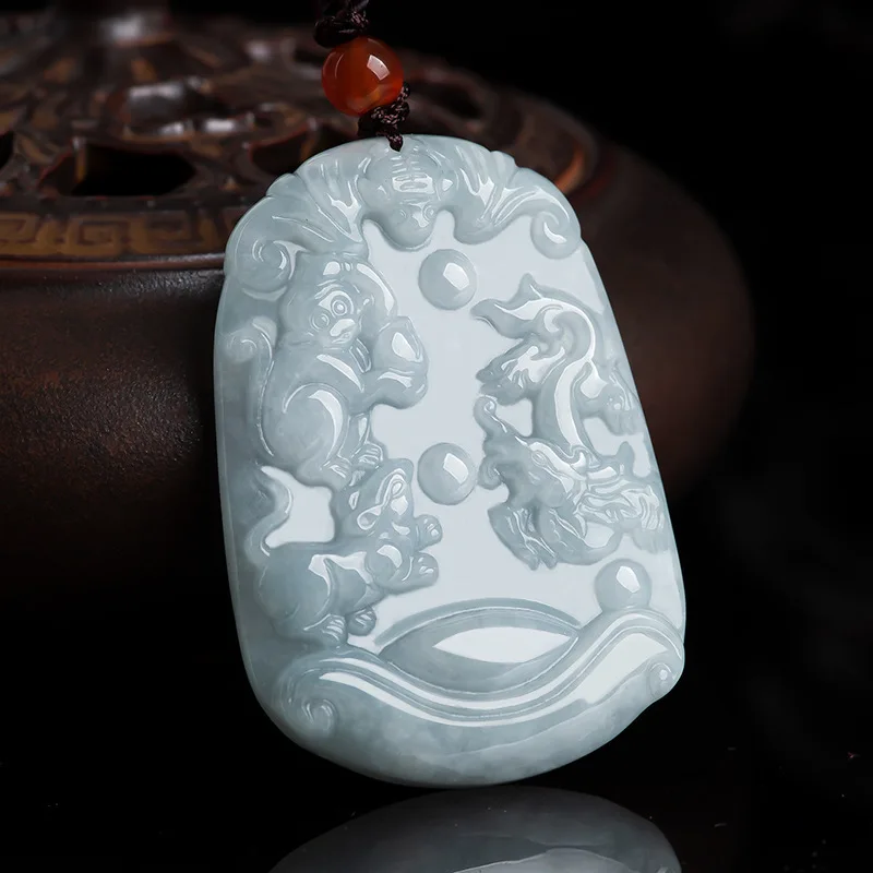

A Burmese Jade Zodiac Pendant In Light Green, Unisex Design