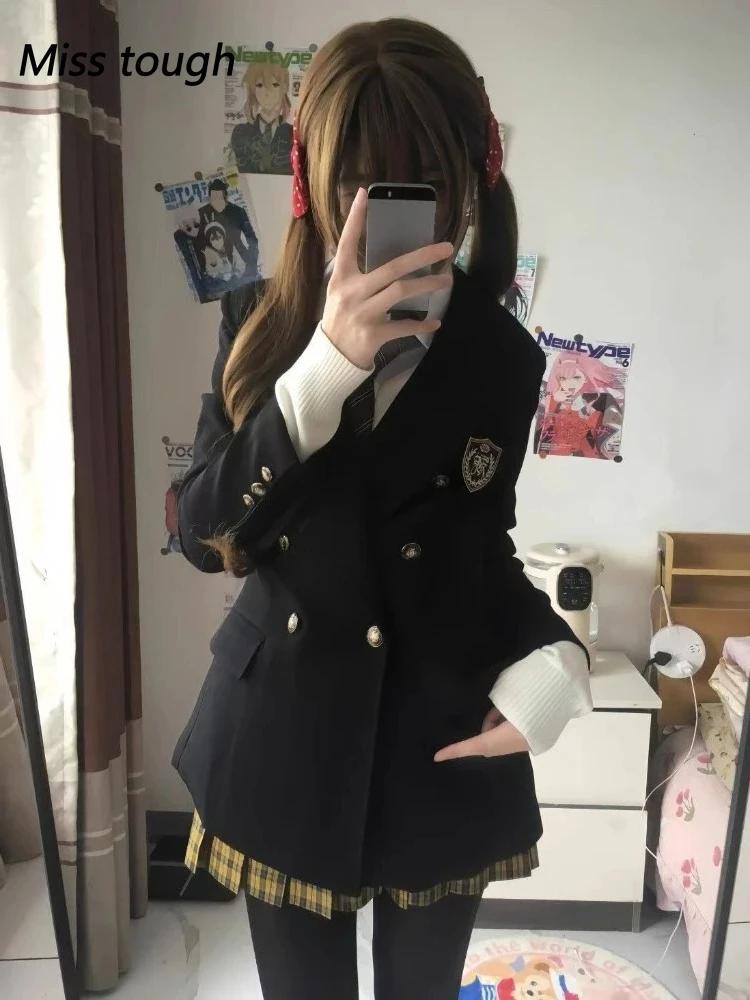 Estilo preppy moda magro casaco de manga longa feminino design de rua alta lapela preto casaco hepburn vintage chique casaco sobreposto