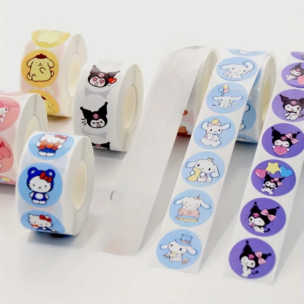 500pcs/roll Sanrio Kawaii Stickers Hello Kitty Melody Kuromi Luggage Graffiti Toy Decals Decoration Sticker Gift Closure Sticker image 3