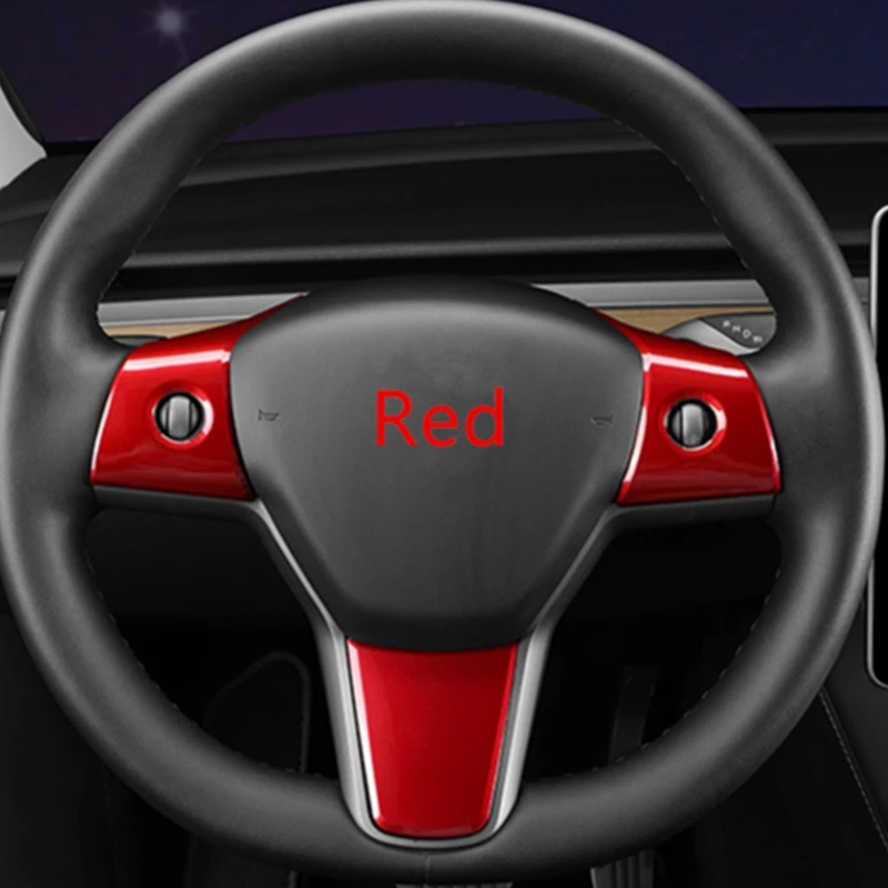 3 pz per Tesla Model 3 Y 2017-2022 Car volante decorazione patch copertura ABS opaco adesivi in fibra di carbonio accessori Auto