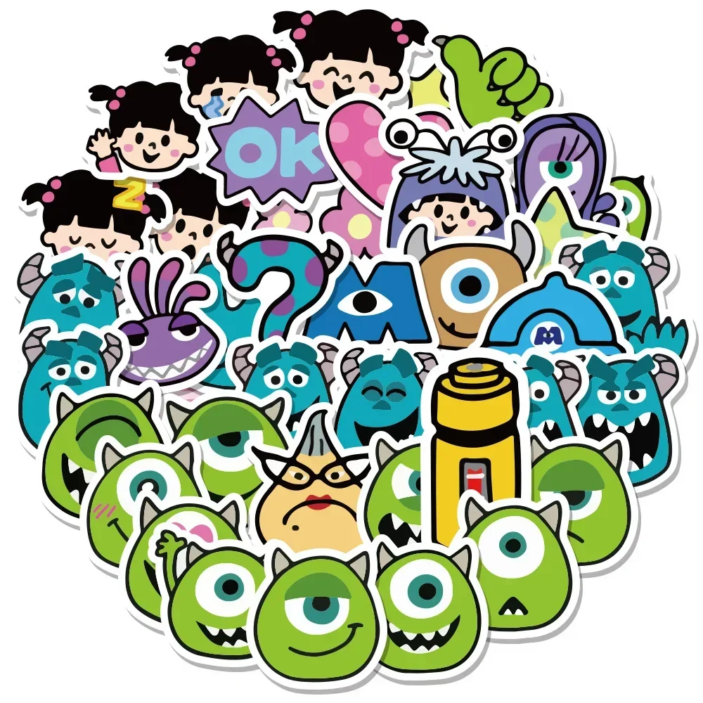 Monsters Inc. 40Pcs James P. Sullivan Mike Michael Wazowski Boo Cartoon Sticker for Laptop Skateboard Suitcase Gift Toy Paster