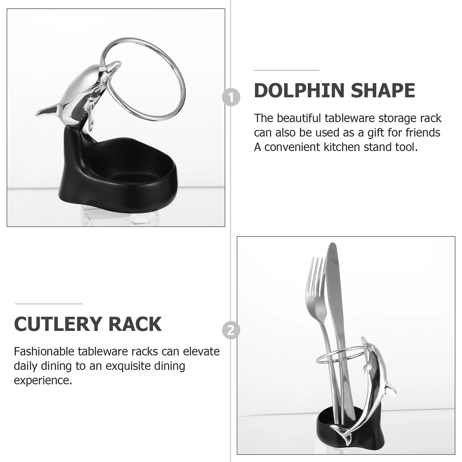 

1pc Dolphin Design Zinc Alloy Spoons Holder Holder Creative Tableware Stand Fork Spoon Storage Zinc Alloy Kitchen Gadget