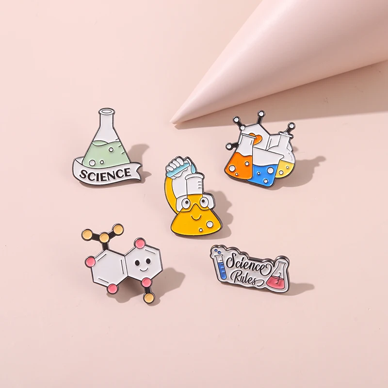 Chemistry Lab Enamel Pins Brooches Backpack Lapel Pins Science Experiment Badges Element Molecular Structure Jewelry Wholesale