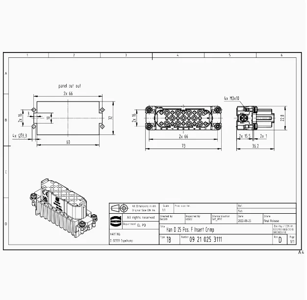 1pcs 09210253111 Germany Harding Heavy Duty Connector 50 pin plug cold pressed