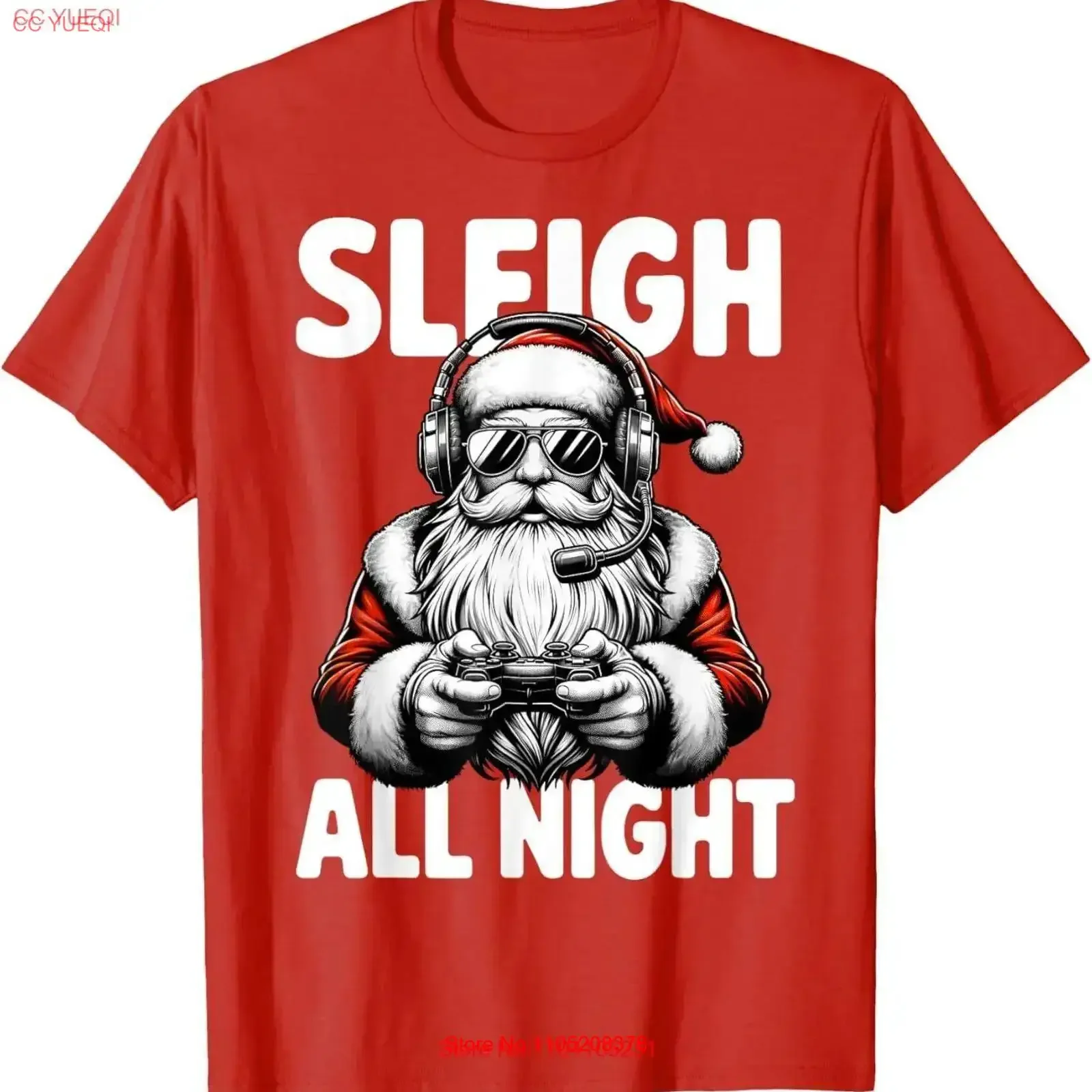 Christmas Gamer Boys Sleigh All Night Video Game Santa Xmas T Shirt  vintage Washed designer clothes Stylish Casual streetwear